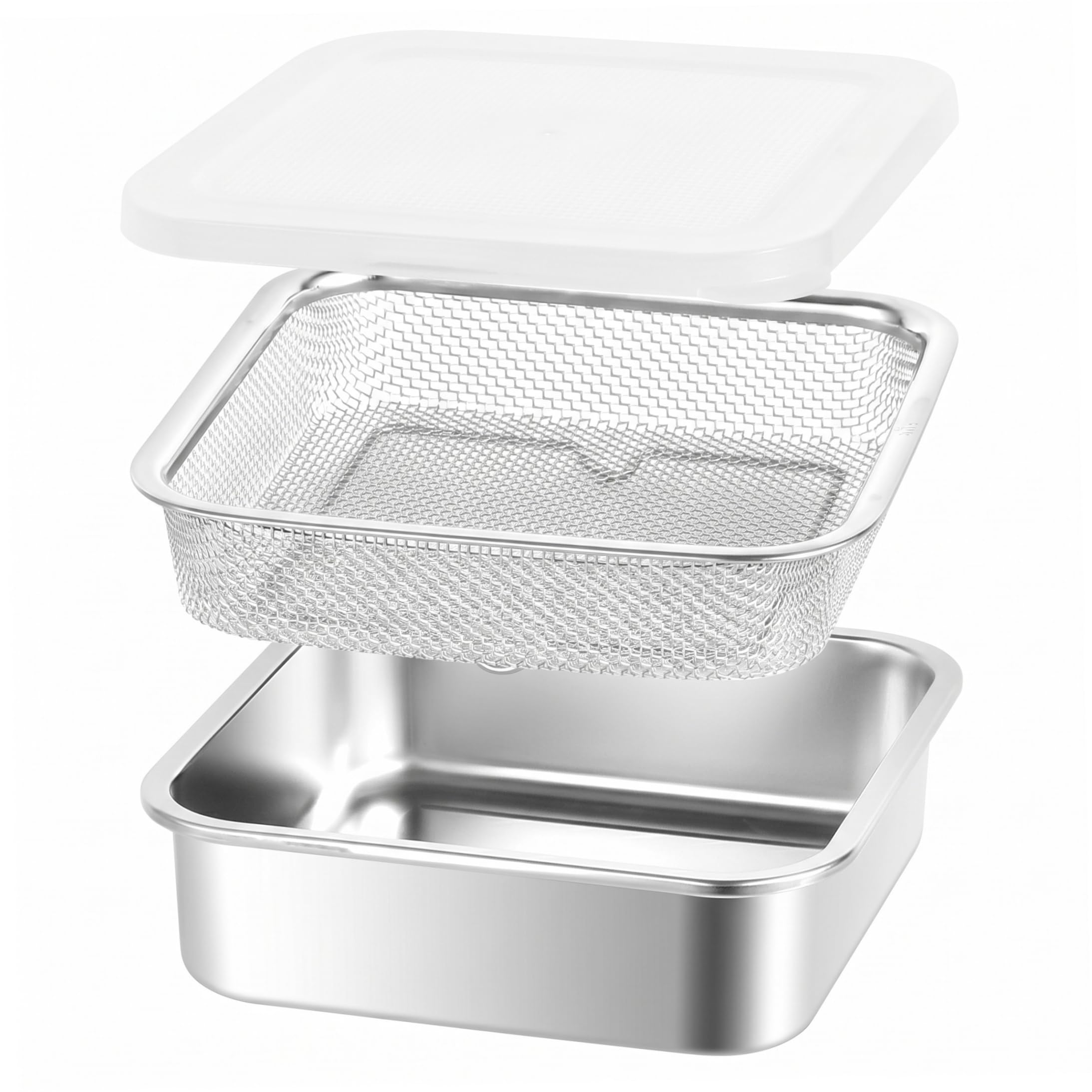BeVistoso Stainless Steel Colander Set, Colanders & Food Strainers with Pp Lid & Mesh Strainer Food Storage Container for Kitchen Prep, Fridge Storage, Picnic (S), Colanders & Strainers
