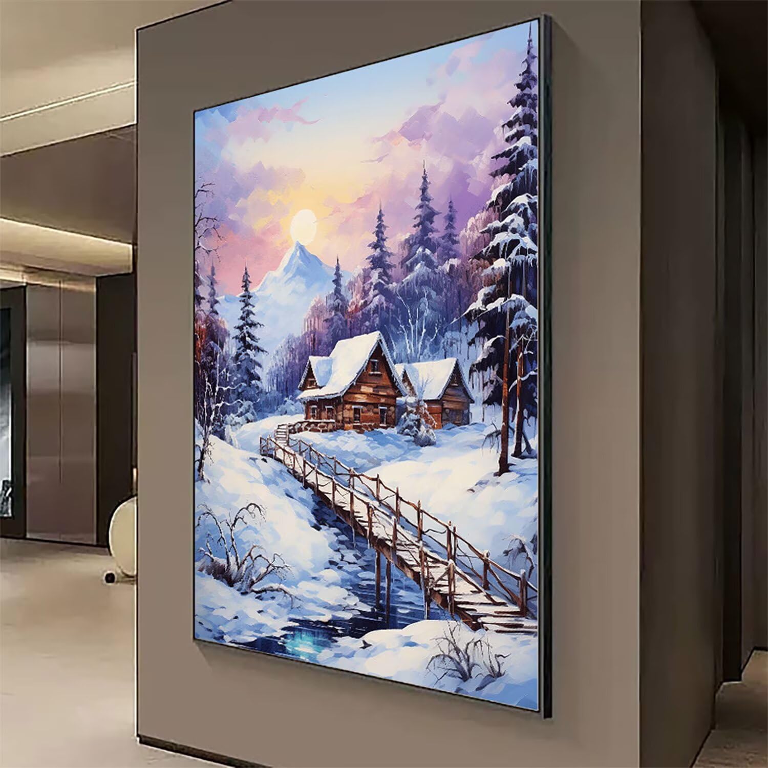 Malowanie diamentami duży rozmiar 140 x 100 cm, DIY 5D malowanie diamentowe zima diamenty kryształowe artystyczne rysunki z koralikami do przyklejania, DIY drzewo diamentowe malowanie dla dorosłych