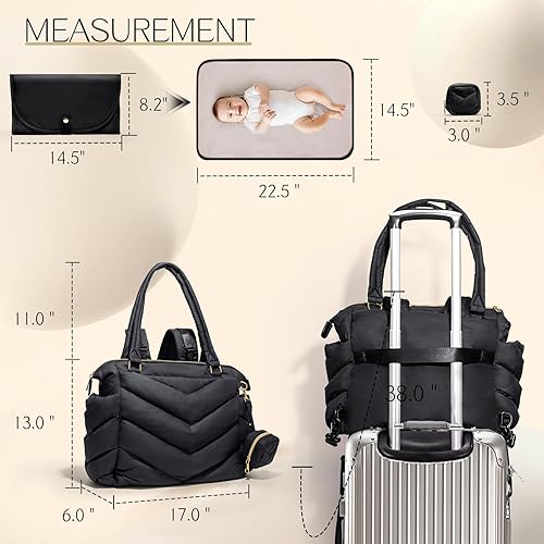 Miniatura 6 de Bolsa de pañales, mochila para pañales, bolsa de mano acolchada con funda para chupete, ligera mamá para hospital, hinchada con 10 bolsillos, bebé