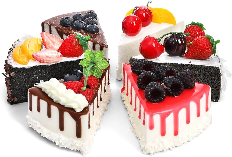 Peohud 6 piezas de pastel falso, pastel artificial para exhibición, postre realista de simulación sintética para exhibición de panadería, accesorios de fotografía, decoración de la cocina del hogar