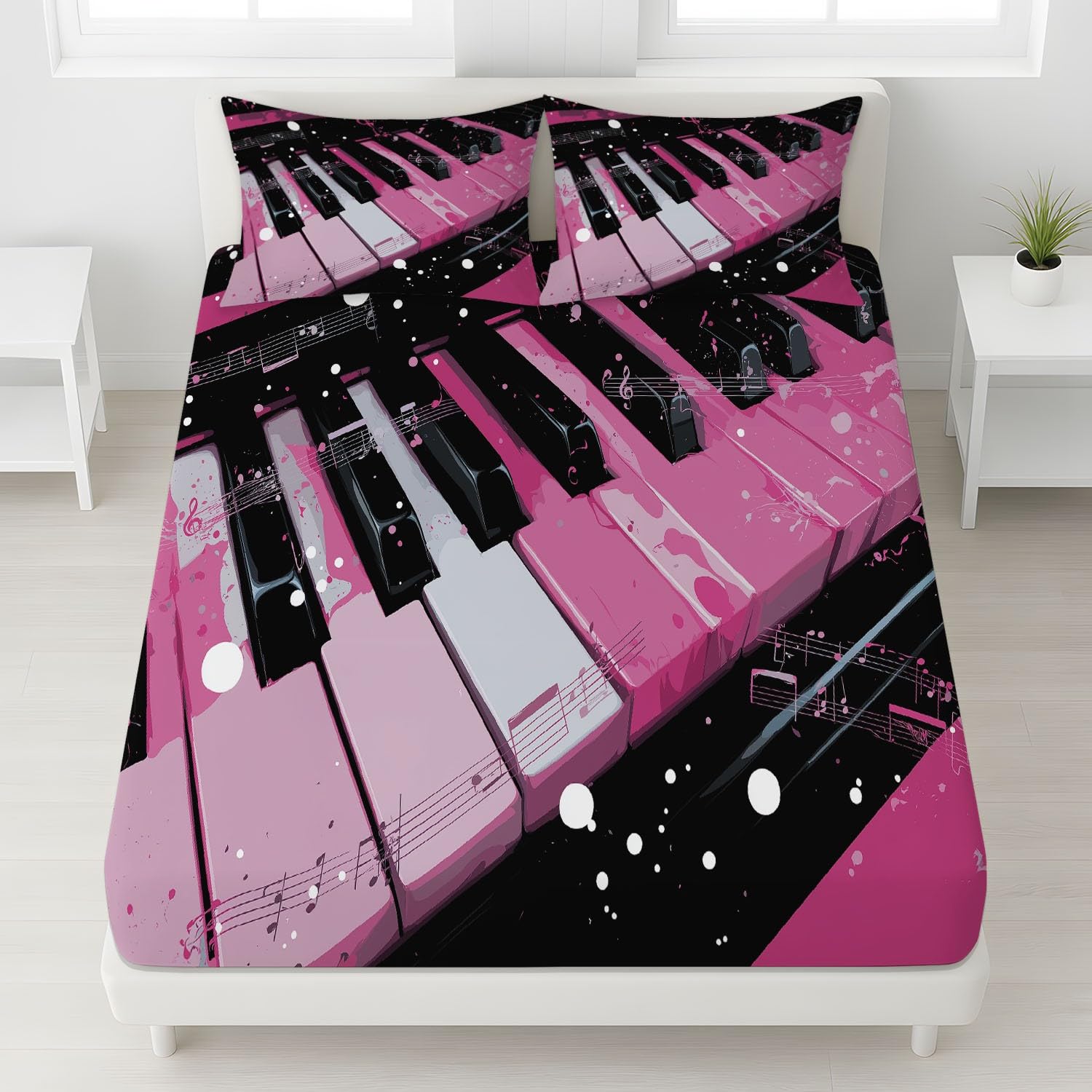 Foglio 180 x 200 x 30 cm, Rosa Foglio - Anime Tasti Di Pianoforte Spartiti Musicali Punto Design tascabile profondo 30 cm - Morbido, Senza Pieghe e Traspirante - Lenzuolo Con Angoli Elasticizzato