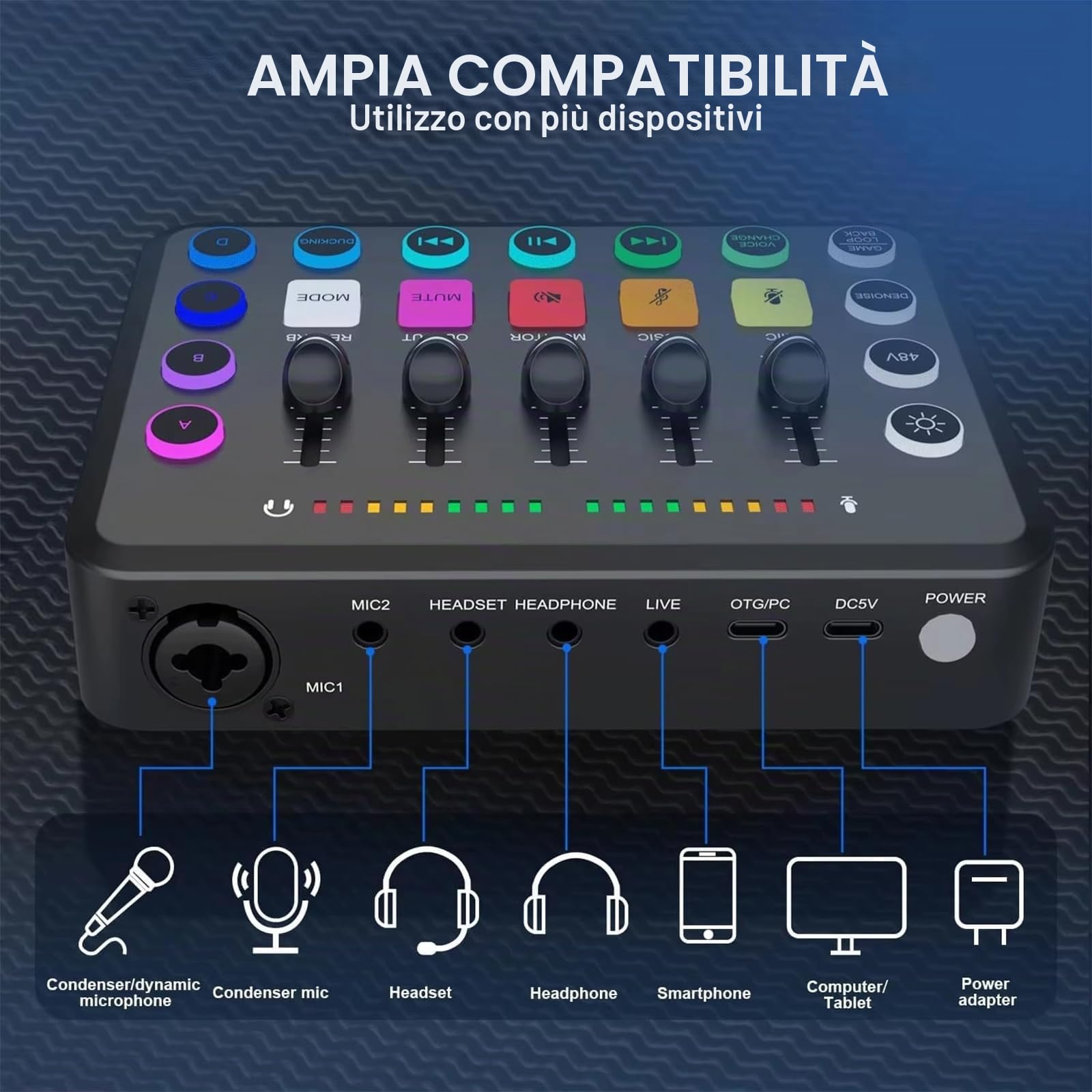 NEWFUN Streaming, audio mixer, Bluetooth, Mixer PC RGB per lo streaming Con registrazione personalizzata, compatibile con diversi sistemi operativi e software