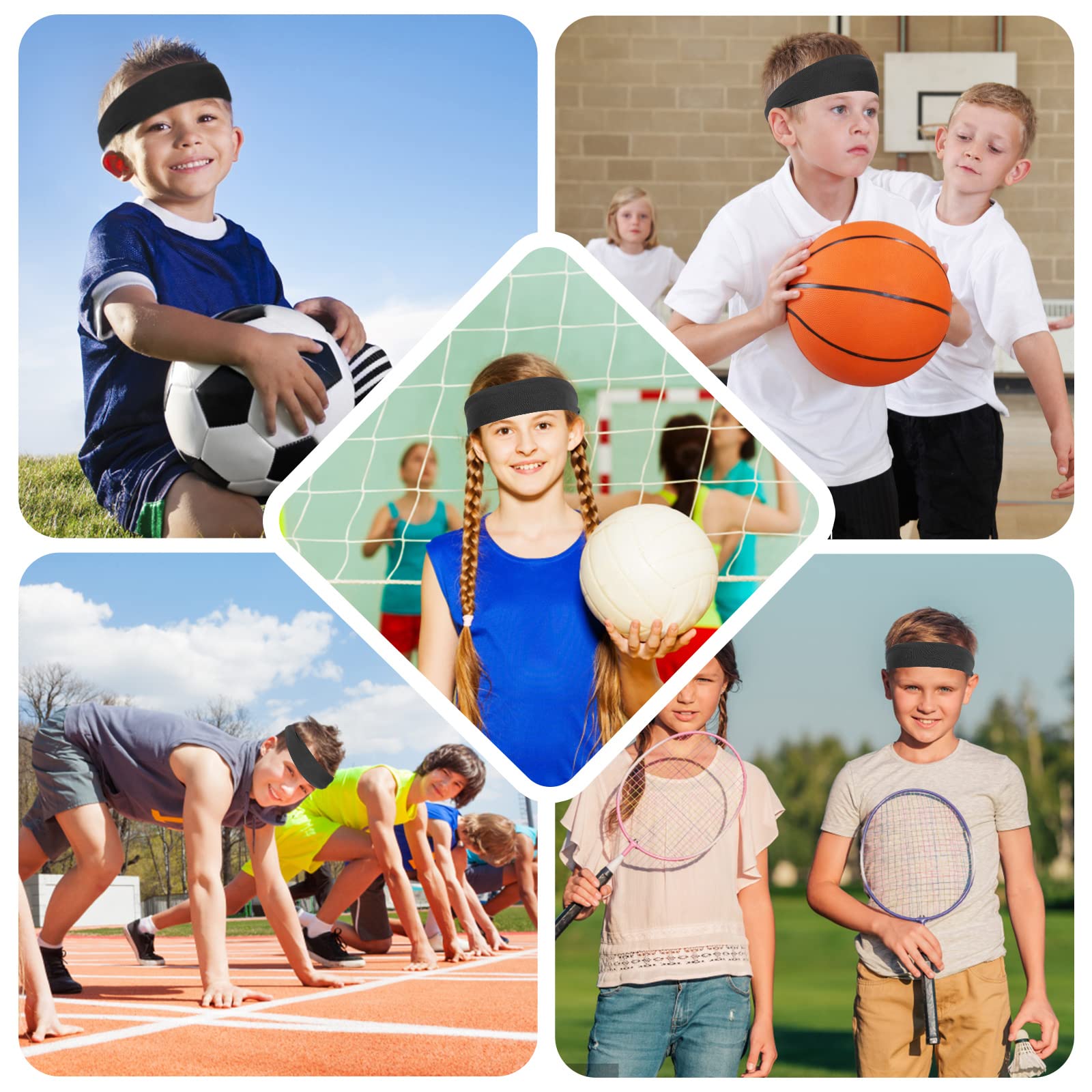 WLLHYF WLLHYF Lot de 2 bandeaux de sport élastiques et respirants pour enfants, absorbant la transpiration, pour le basket-ball, la course à pied