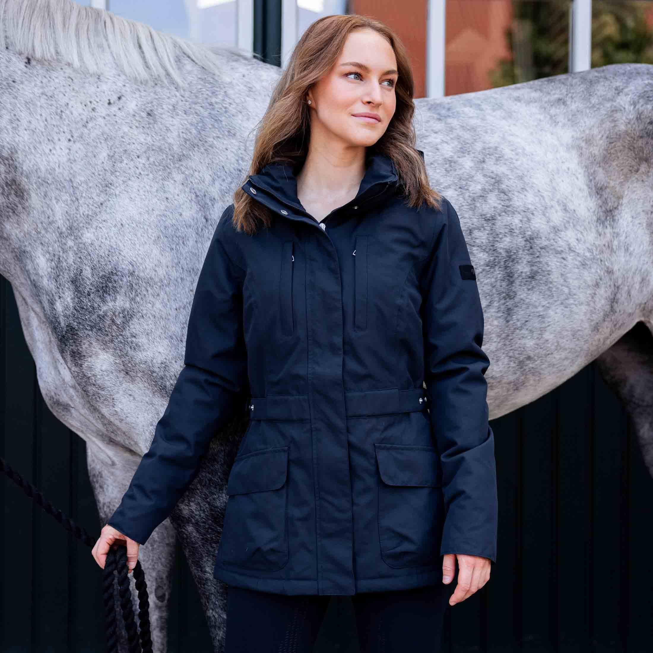 HORZE Damen Reitjacke Jadine, leichte Winterreitjacke wasserdicht und atmungsaktiv, Blau, 44