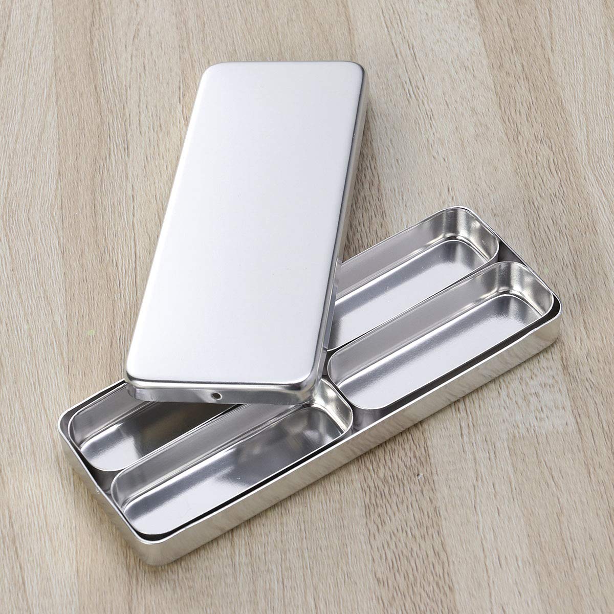 Boîte chirurgicale en aluminium à cassette dentaire 4 compartiments plateau de rangement pour désinfection (couleur : argent)