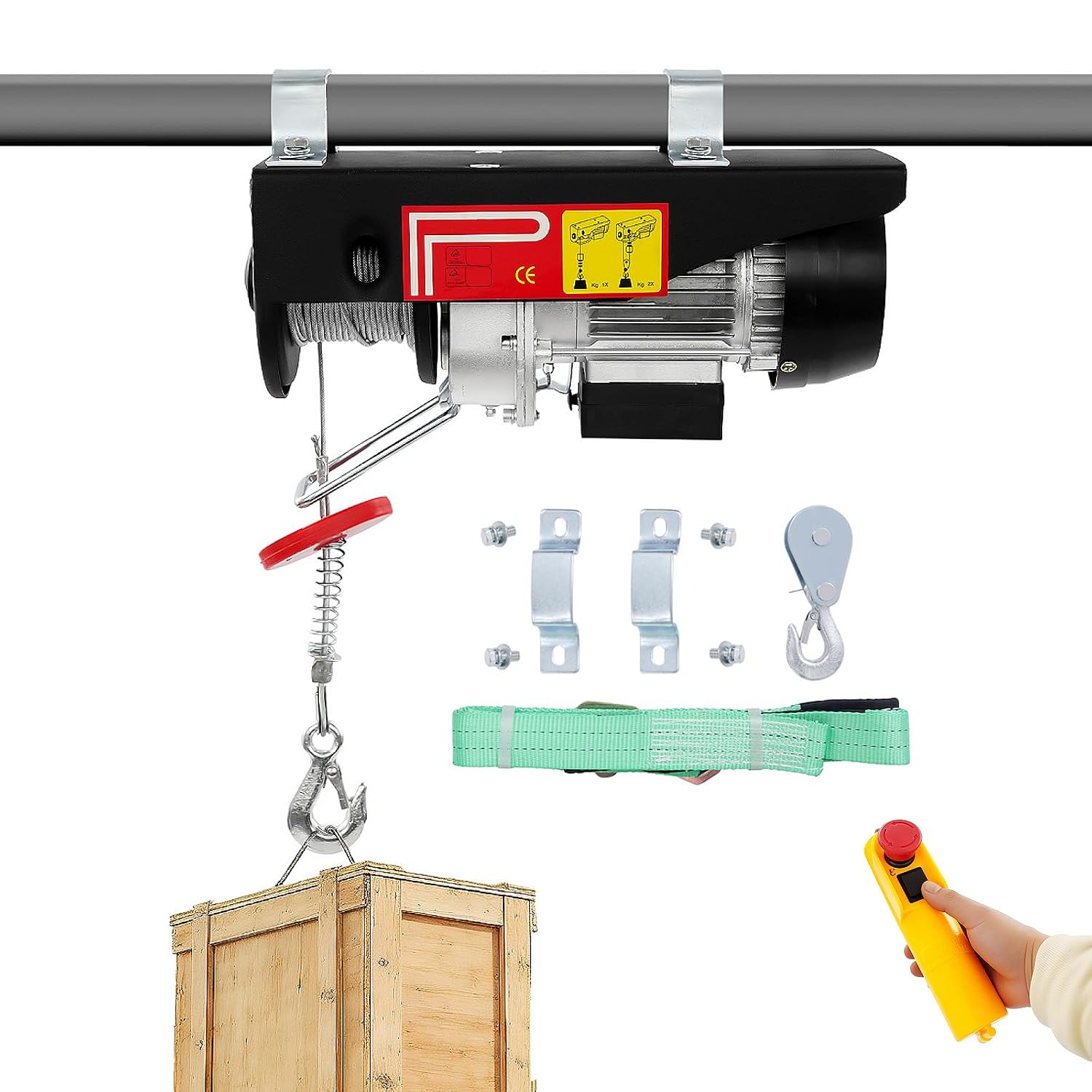 Elektryczna wciągarka linowa 230 V | 125 i 250 kg (EK/DK) | 18 m EK i 9 m DK wysokości podnoszenia | 550 W | Wyłącznik krańcowy | Ulepszona wciągarka linowa z pilotem zdalnego sterowania, 2