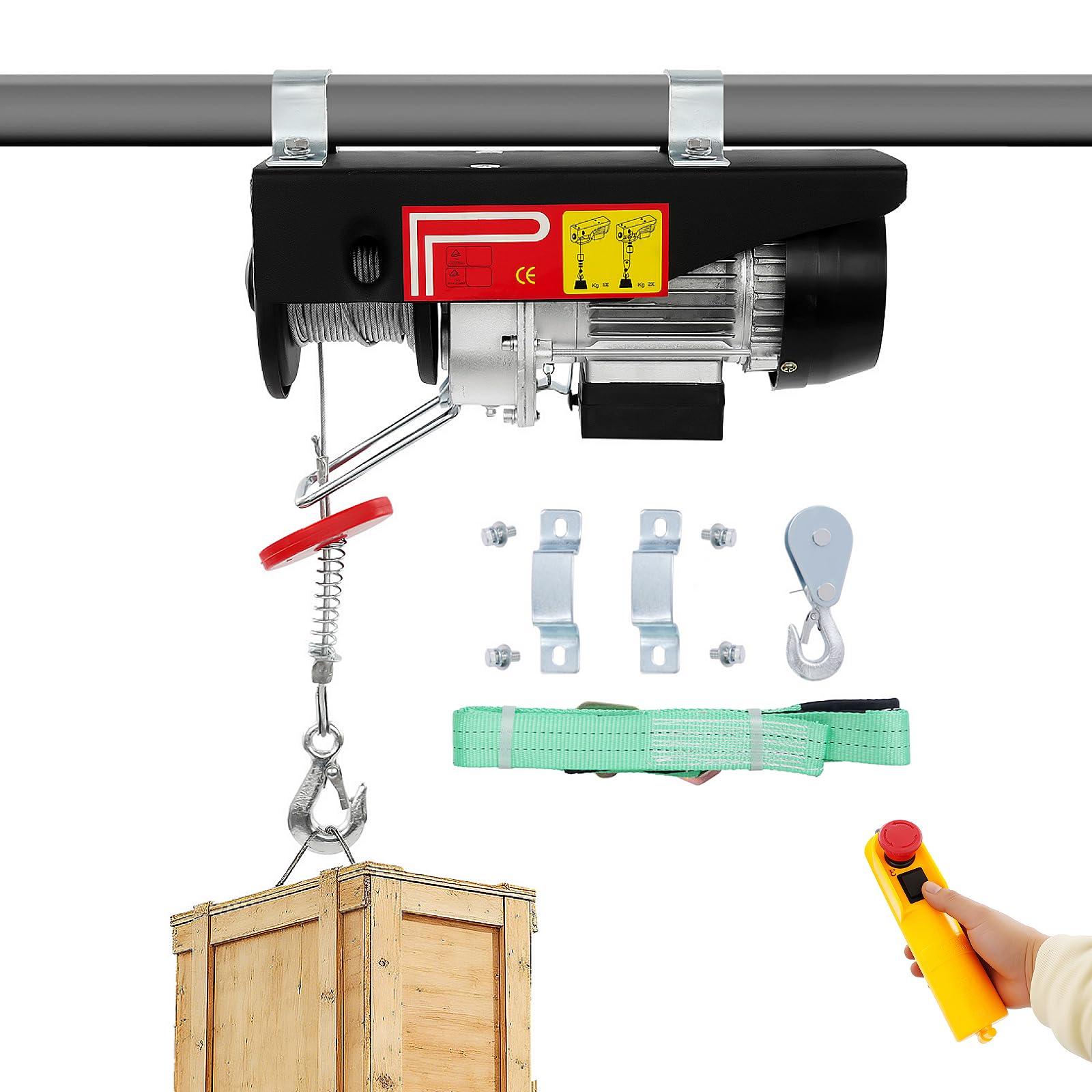 Elektryczna wciągarka linowa 230 V | 125 i 250 kg (EK/DK) | 18 m EK i 9 m DK wysokości podnoszenia | 550 W | Wyłącznik krańcowy | Ulepszona wciągarka linowa z pilotem zdalnego sterowania, 2