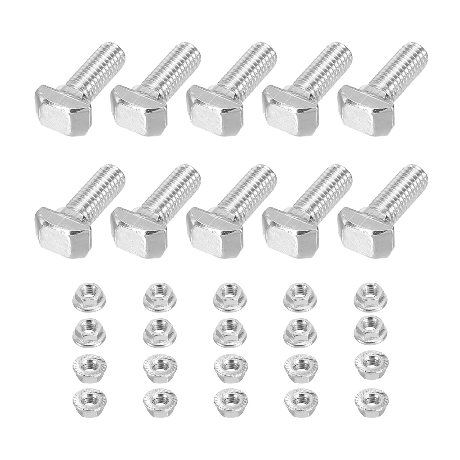 M5x10 Hammer Head Bolt T Screw, 10 Pcs T Slot Drop in Bolt Hammer Head Bolts with 10 Pcs Hexagon Flange Nuts for 2020 Series European Standard Aluminum Profile