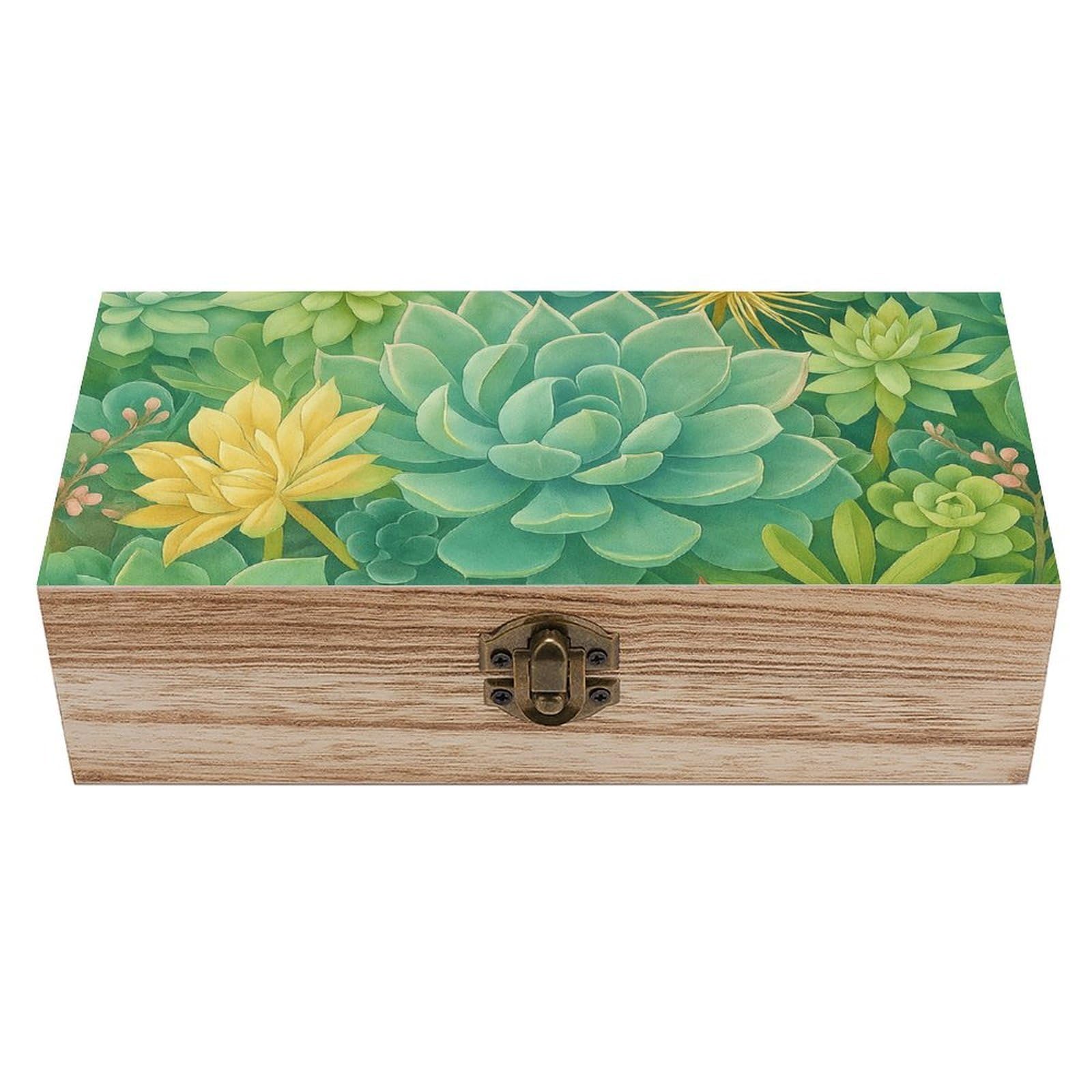 SMAZDFXX Cute Succulents Wooden Storage Box Multipurpose Decorative Box for Jewelry Photo Home Decor