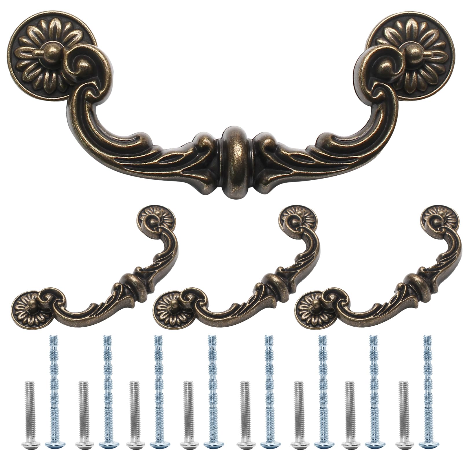Uenhoy 4 Pack Vintage Drawer Pulls 6 Inch (150mm) Hole Center Drop Bail Cabinet Pulls, Bronze Bail Handle Drop Pull Handles for Cabinet Dresser Drawer
