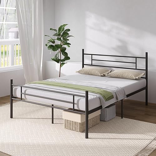 Miniatura 7 de Novilla Base de cama de tamaño matrimonial con cabecero y estribo, marco de cama de plataforma de metal de 14 pulgadas, almacenamiento debajo de la