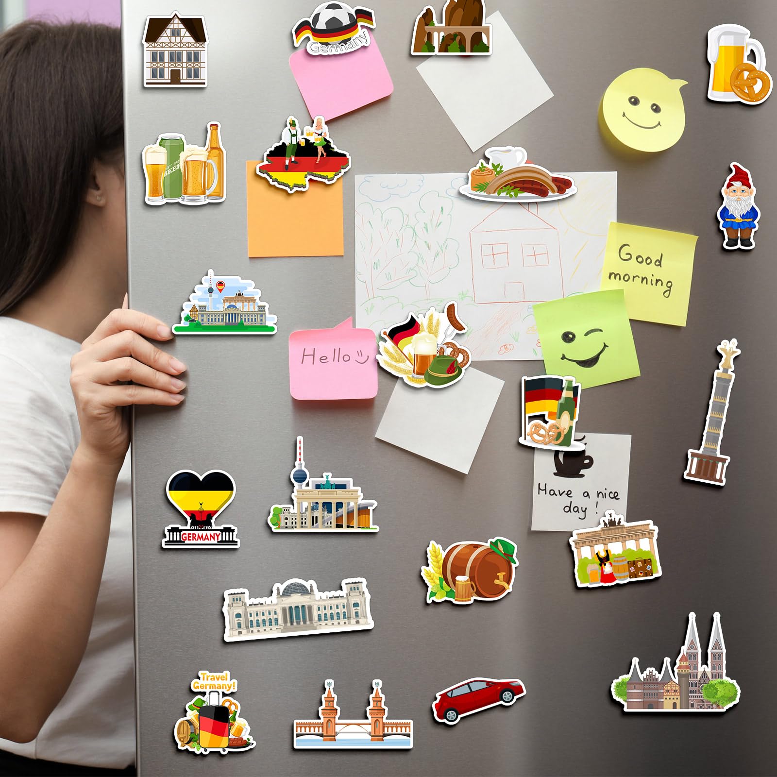 Konohan 30 Pcs Germany Souvenirs Gifts Germany Magnet for Refrigerator Country City Magnetic Refrigerator Stickers for Home Decoration
