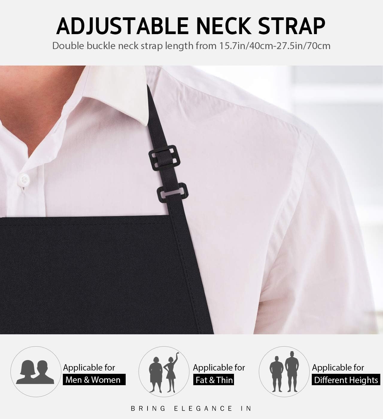 Syntus 2 Pack 3 Pockets Adjustable Bib Apron Waterdrop Resistant Cooking Kitchen Aprons for Women Men Chef, Black