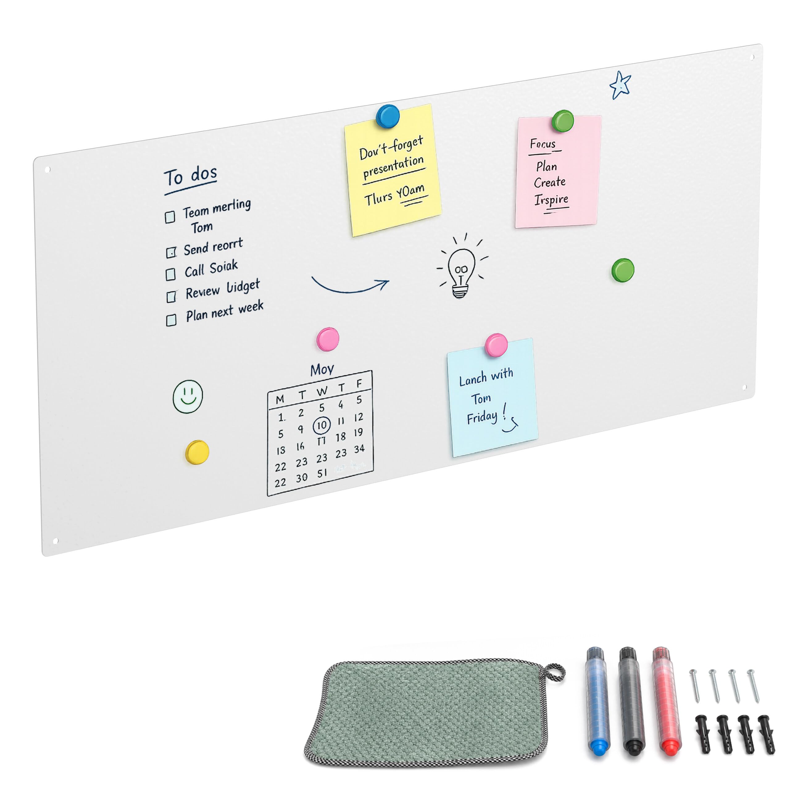 Relaxdays Magnetic Chalkboard, writable, incl. 3 Chalk Markers, White