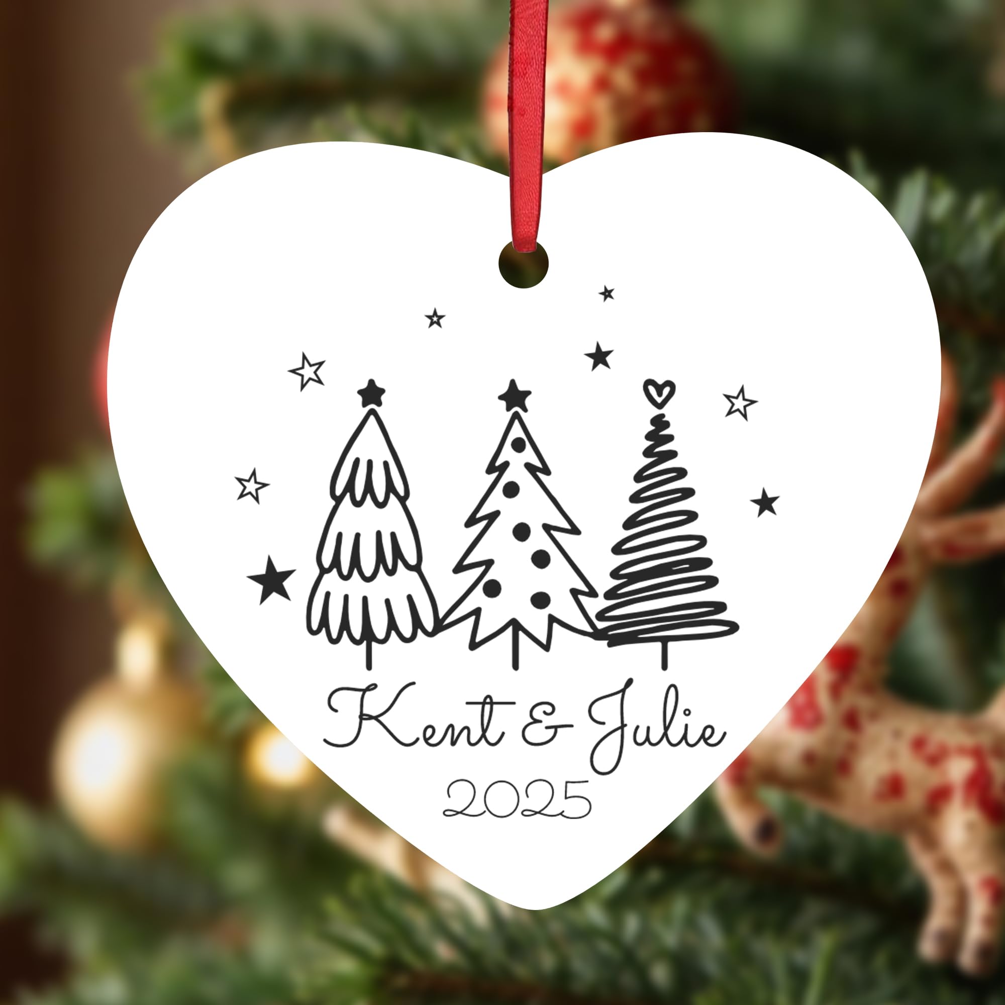 Kreatesquare White Personalised Christmas Baubles Heart Shape Ceramic Christmas