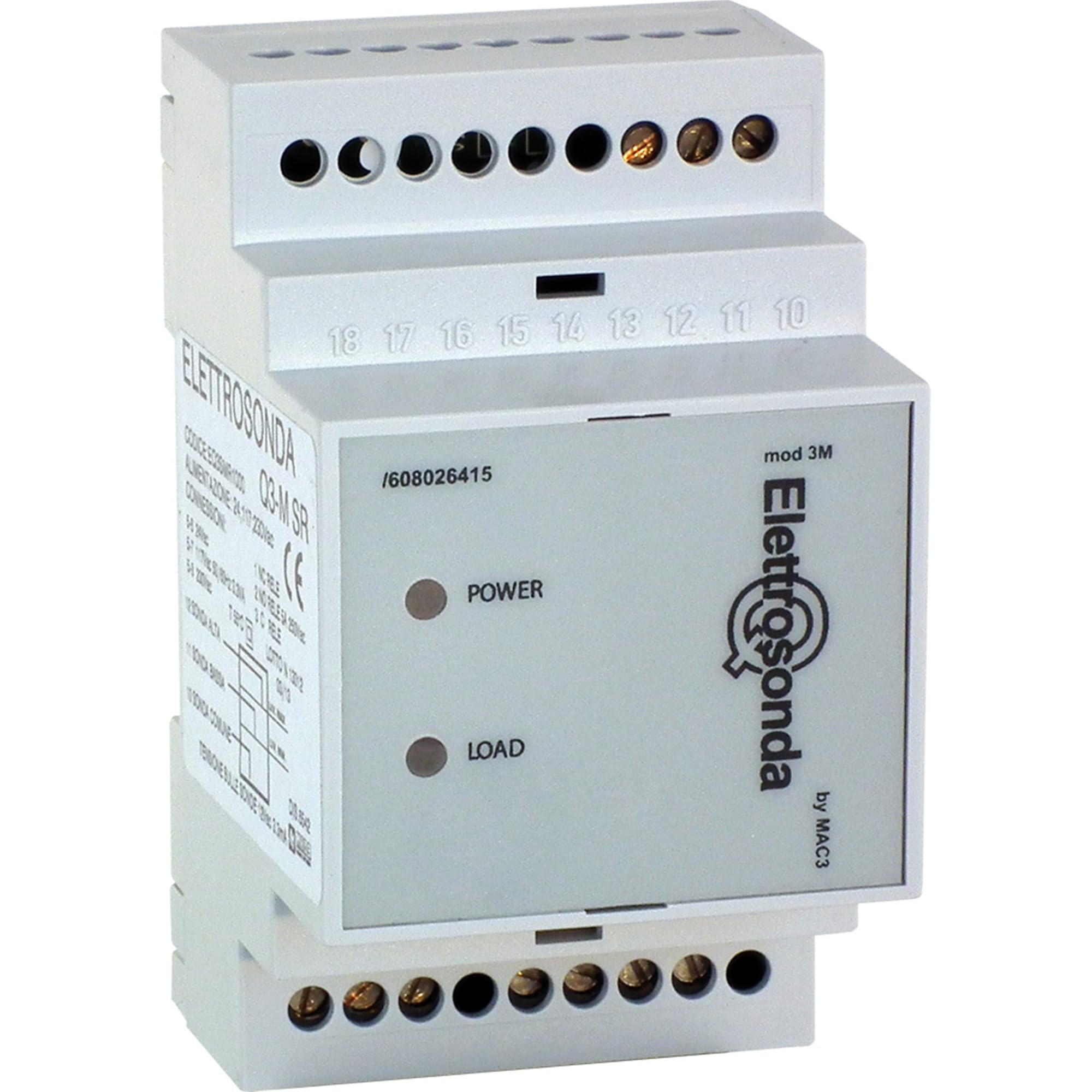 MAC3 EQ3SC01000 Elettrosonda per Liquidi Conduttivi su Barra DIN, Relè Controllo Livello Minimo/Massimo Acqua in Serbatoi, Bacini, Pozzi, Accumuli Pioggia, Sensibilità fissa 5,6 kΩ