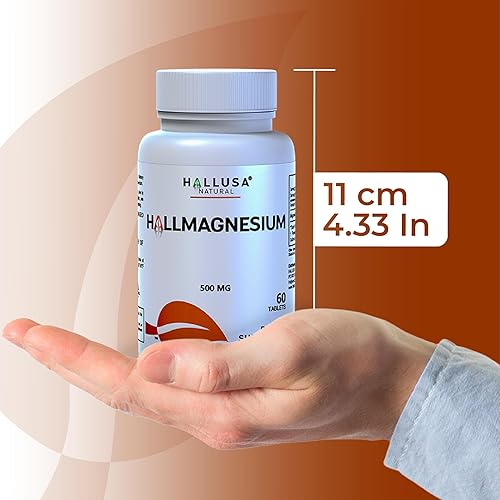 Miniatura 8 de Hallusa Natural Magnesio para calambres en las piernas, magnesio como óxido 500 mg, 60 cápsulas, suministro de 60 días, relajación muscular, alta