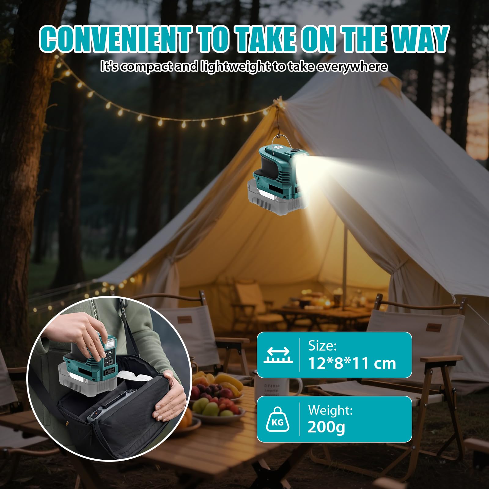 Onduleur de batterie 220 W compatible avec la batterie Makita 18 V, DC 18 V vers AC 220 V, convertisseur de tension sans fil Inverte avec USB Type-C, lampe LED 200 lm (220 W pour Makita)