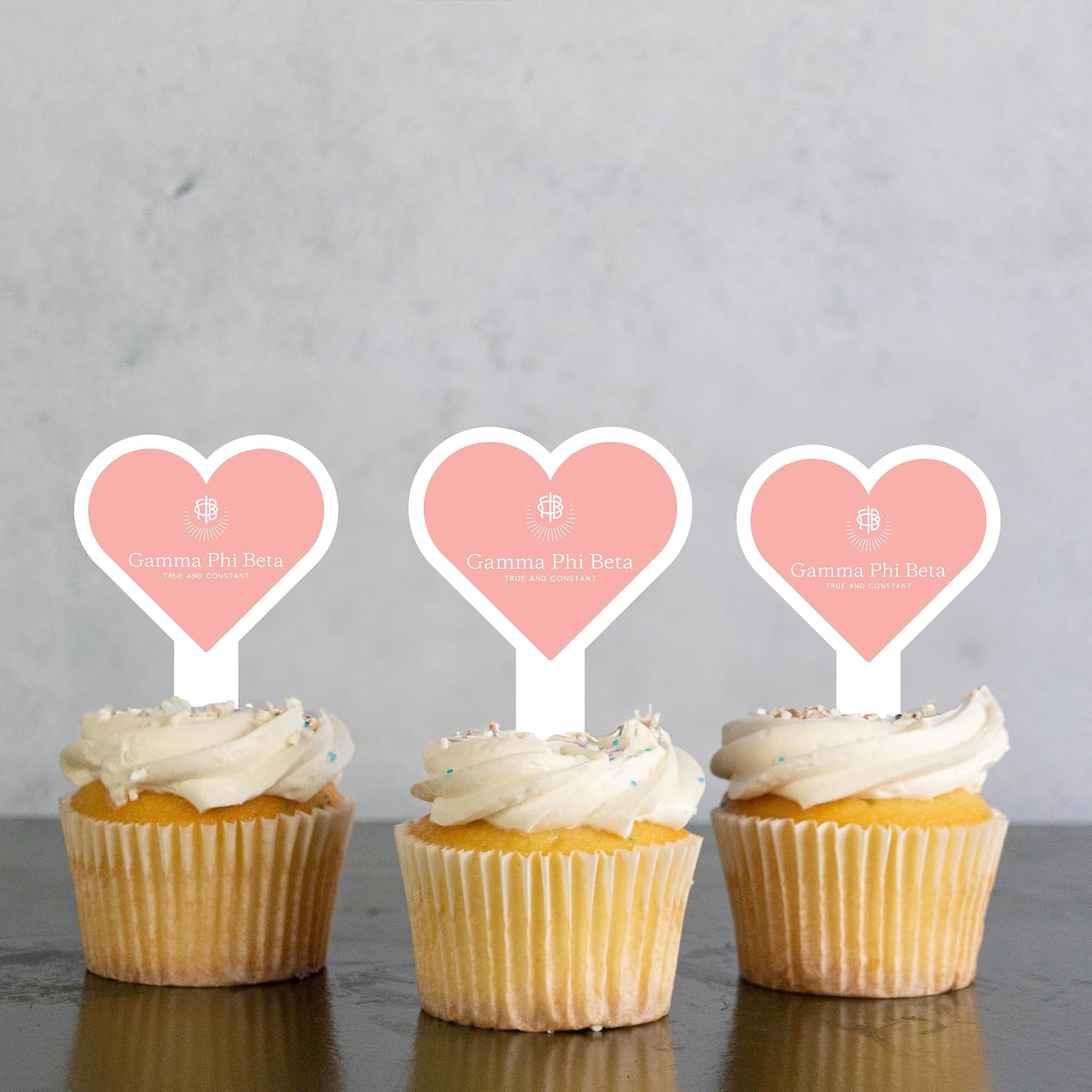 Gamma Phi Beta Cupcake Toppers, Officially Licensed Sorority Dessert Picks, Solid Plastic, American-Made (Heart, 25)