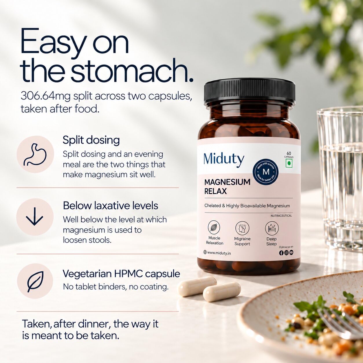 Miduty Chelated Magnesium Glycinate | 1500mg Supplement for Sleep, Stress Relief, Muscle Recovery & Muscle Cramps | 300mg Elemental Magnesium | High Absorption with Vitamin B6 | 60 Veg Capsules — Amazon image 5