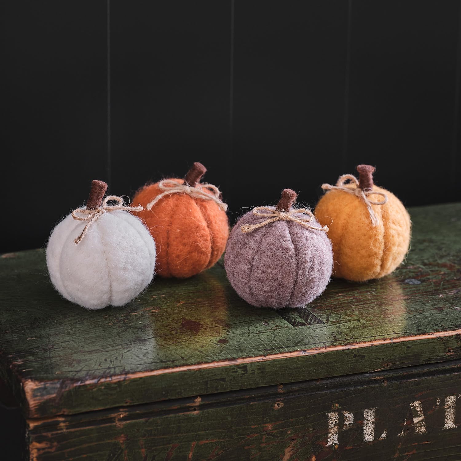 Lights4fun Orange, Grey, White, Yellow Set Of 4 Halloween Autumn Mini Felt Pumpkins Tabletop Decorations