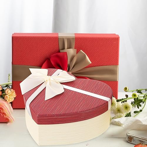 Miniatura 7 de DECHOUS 3 cajas en forma de corazón con tapas, cajas de cinta de boda para vacaciones, Navidad, boda, día de San Valentín, cumpleaños, cajas