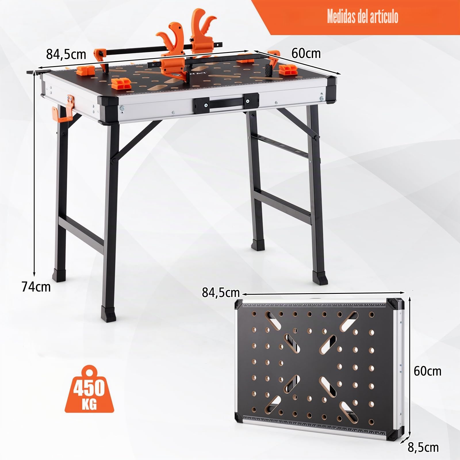 GOPLUS Banco de trabajo plegable, mesa regulable en altura con capacidad de 454 kg, 2 abrazaderas rápidas, 4 ganchos de sujeción y 3 cajas de herramientas, multifuncional
