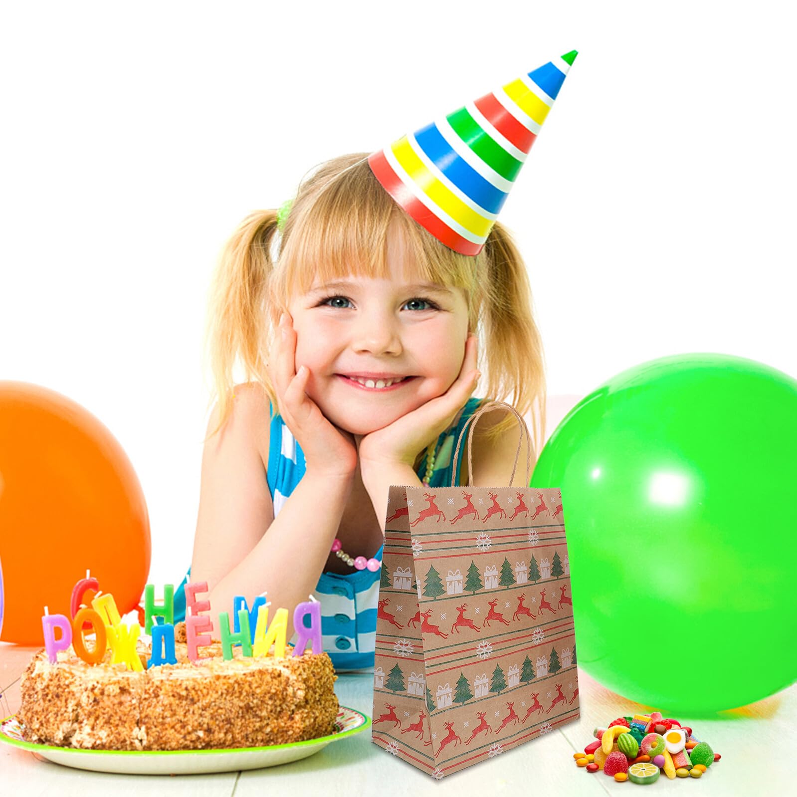 Mikinona 20pezzi Sacchetto di Carta Kraft per Caramelle Natalizie Sacchetti Regalo di Natale in Carta Kraft Sacchetti per Caramelle Natalizie Colore Casuale