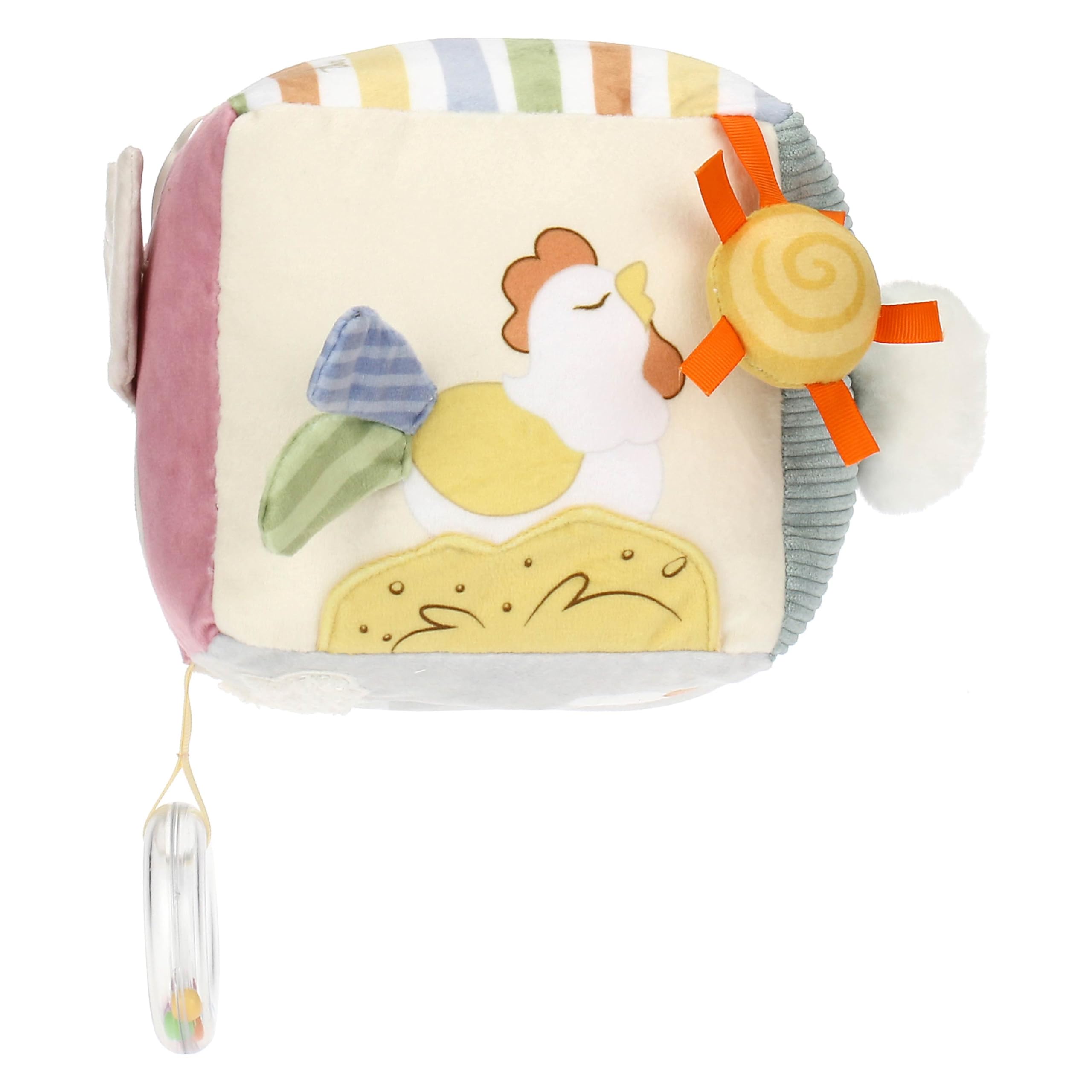 THUN - Gioco cubo in tessuto - Esterno: 97% Poliestere, 2% cotone, imbottitura 100% poliestere + PE - Collezione Baby Dolce Fattoria - 14 x 14 cm