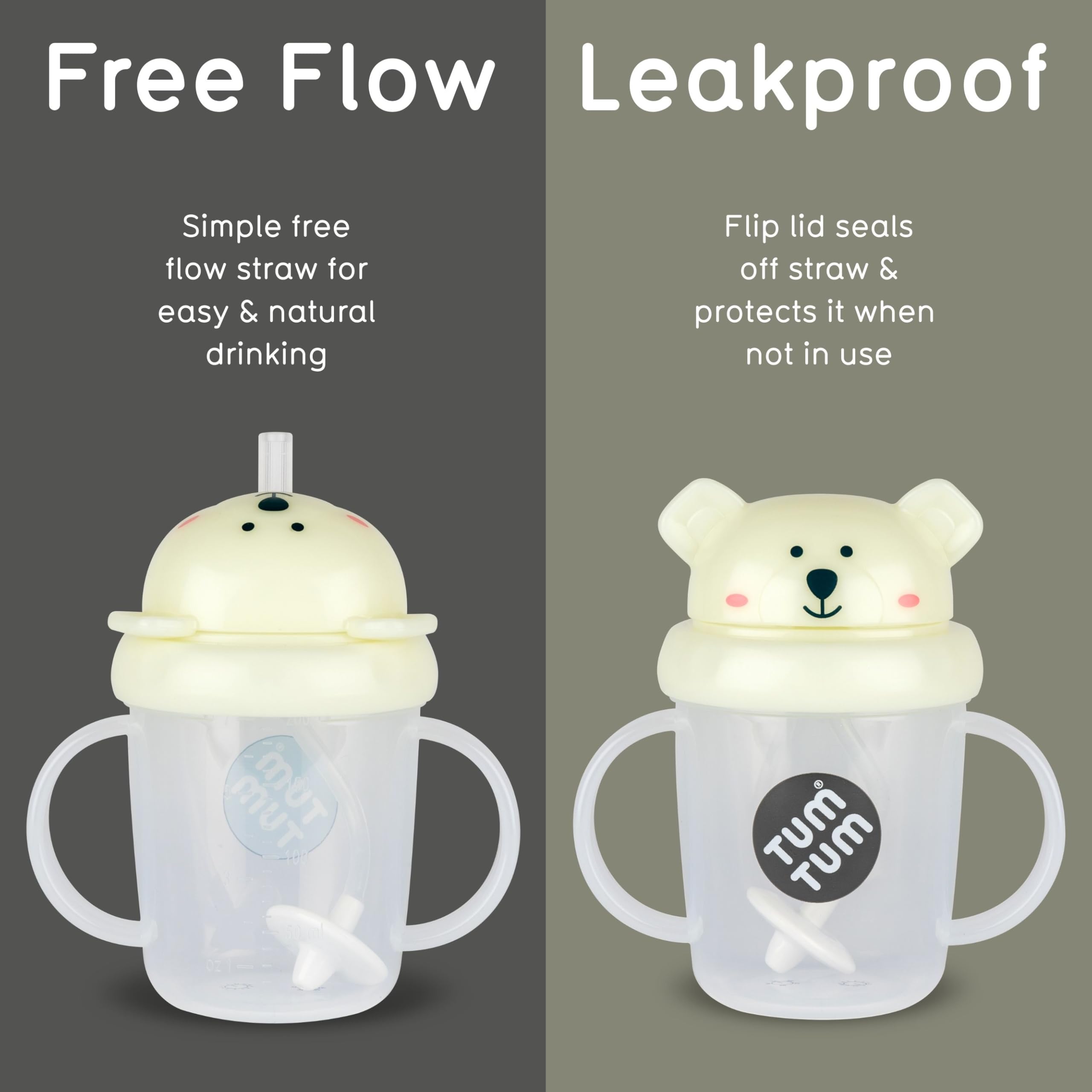 TUM TUM Tippy Up Taza con boquilla de flujo libre (sin válvula) para niños (El Oso Polar Pete 200ml)
