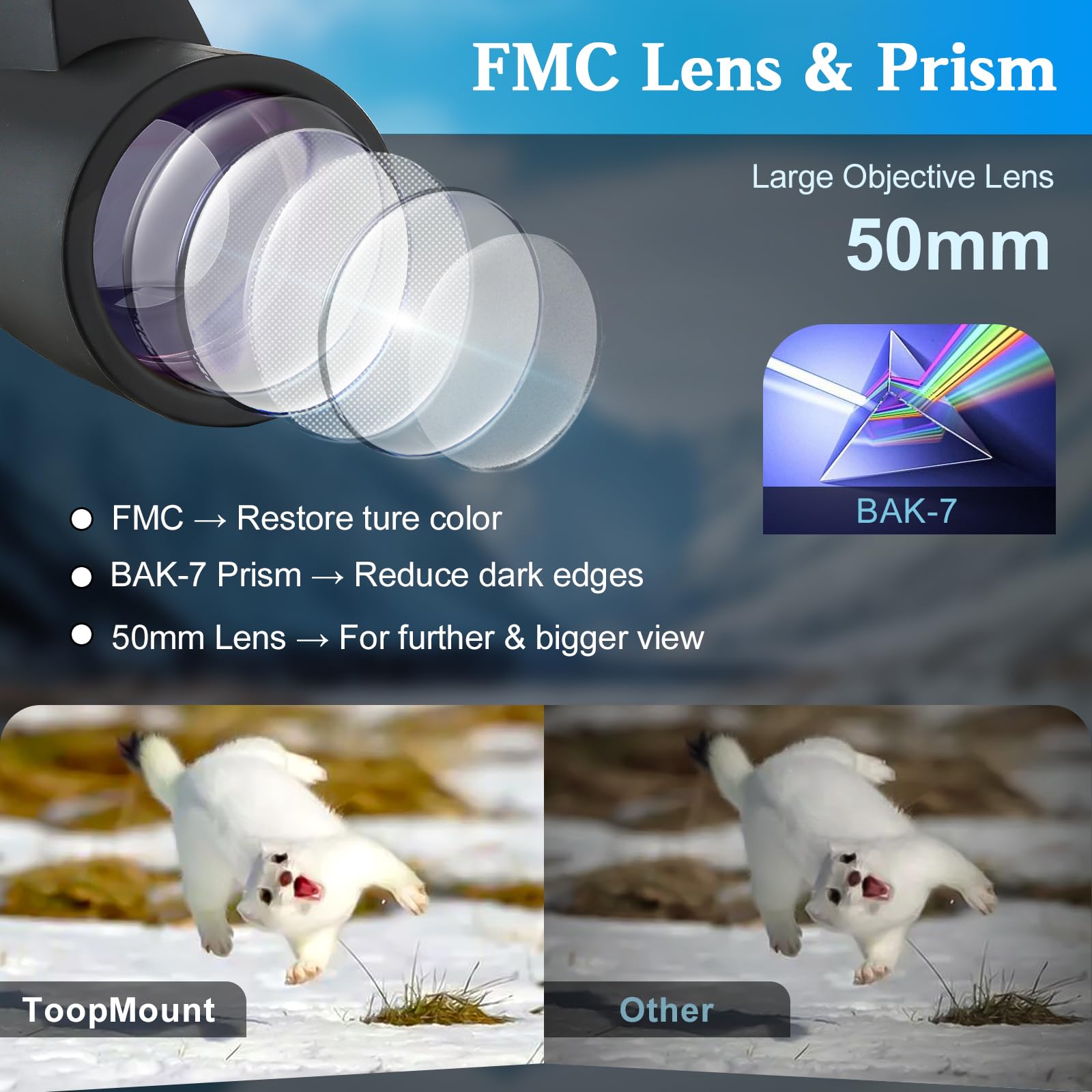 Telescopio monoculare compatto a prisma multistrato, 10-30 x 50, ottica monoculare impermeabile ad alta potenza con adattatore per smartphone, treppiedi per adulti, bird watching,