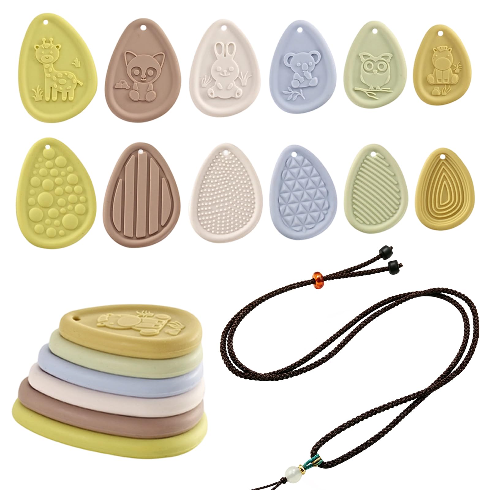 7Pcs Worry Stones Fidget Toys with Lanyard, Sensory Toys for Autism