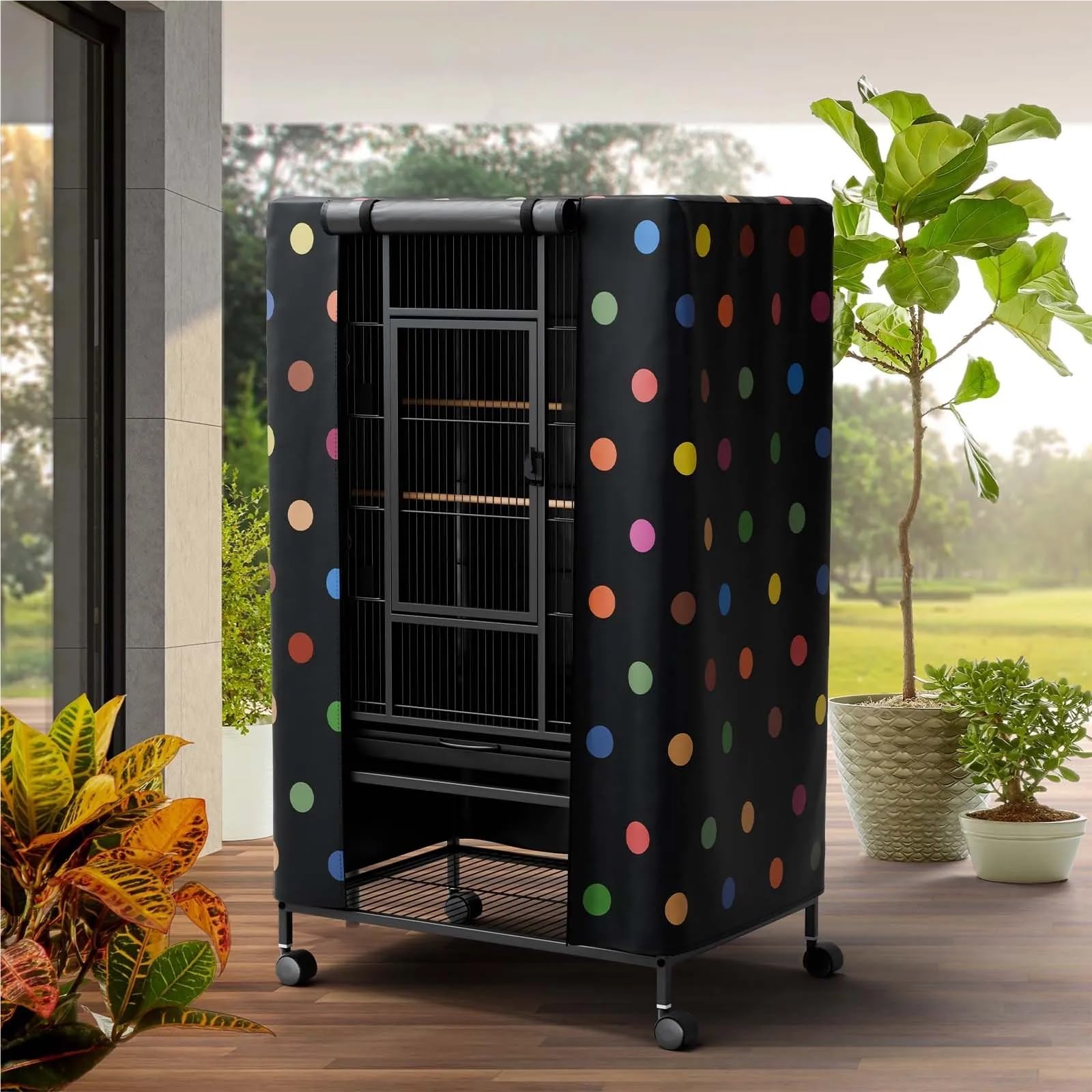 Fundas para jaula de pájaros con panel de cremallera, para invierno, universal, transpirable, para buenas noches (negro, 97 x 61 x 122 cm)