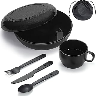Berglander Camping Mess Kit with Bowl, Plate, Cup, Spoon, Fork, Knife and Carry Bag, Plastic Camping Accessories Essential...