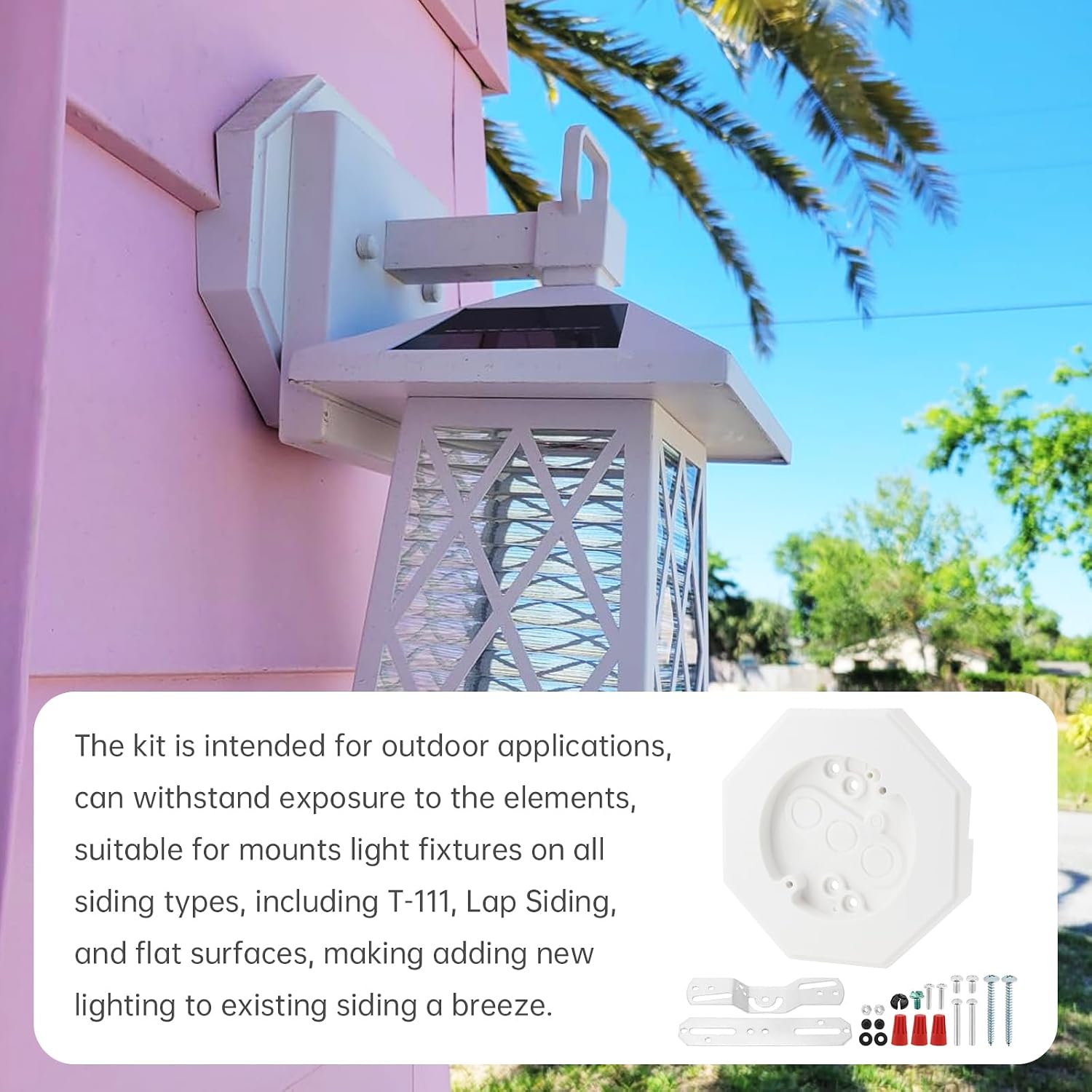 RTNLIT Outdoor Vertical Vinyl Siding Mounting Blocks with Bracket, Octagon | Wall Light Mount Plate, Fits for 1/2 inch Lap Siding, With 4" 180° Rotatable Crossbar Bracket, Built-in Electrical Box