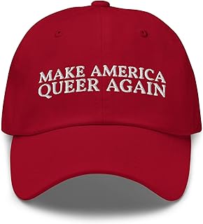 Make America Queer Again Dad Hat - Funny LGBTQ Embroidered Cap - Gift for Gay Pride Cranberry