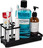 Heagoale Matte Black Carbon Steel Toothbrush Holder - Bathroom Organizer for Electric Toothbrush, Toothpaste, Razors | Countertop Shower Sink