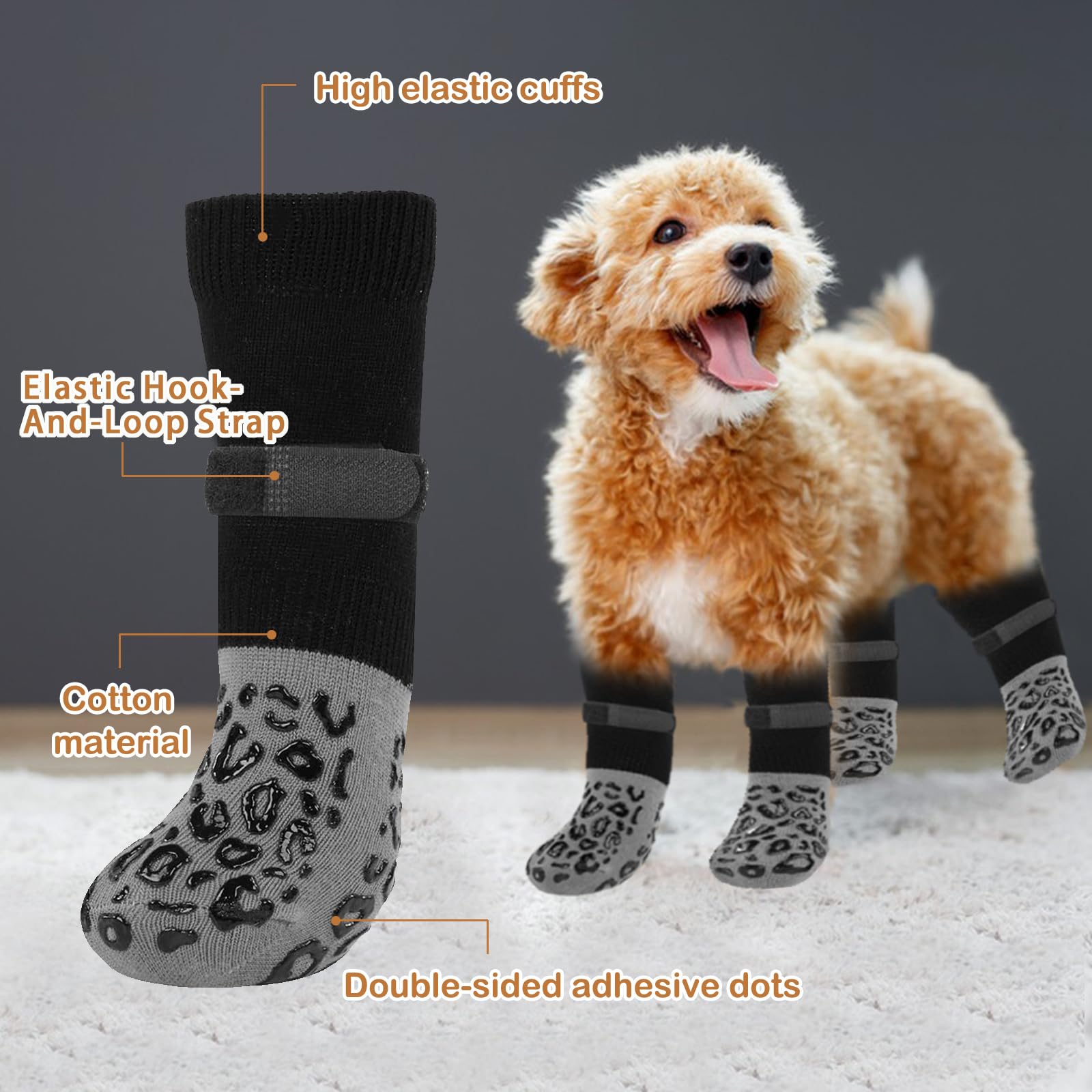Chaussette pour Chien, 2 Paires Chaussettes Chien Antidérapantes, avec Fermeture Bande Auto Réglable Protections de Pattes pour Chaussettes pour Chiens, pour L'extérieur et L'intérieur(M)