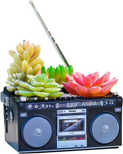 Miniatura 17 de Macetas de madera, mini maceta, maceta retro de resina para suculentas, bonsái, soporte de escritorio, mini adorno (caoba radio) Radio Caoba,Negro