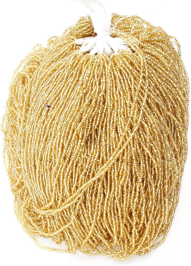 Czech Glass Seed Beads 11/0 (2.1mm Diameter) Silver Lined Light Gold Strung Square Hole DIY Jewelry Making Beadss - 500g Bulk Bag by Preciosa (Jablonex)