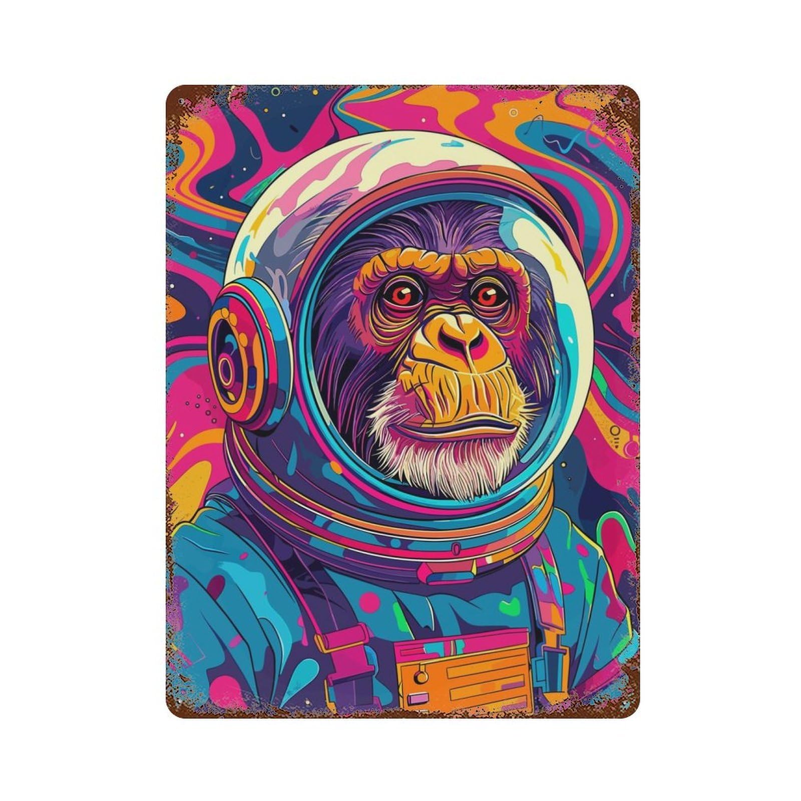 Astronaut Space Chimp Decorative Tin Sign 15.7"x11.8", for Bistro, Counter And Cafe Decor, Retro Wall Decor