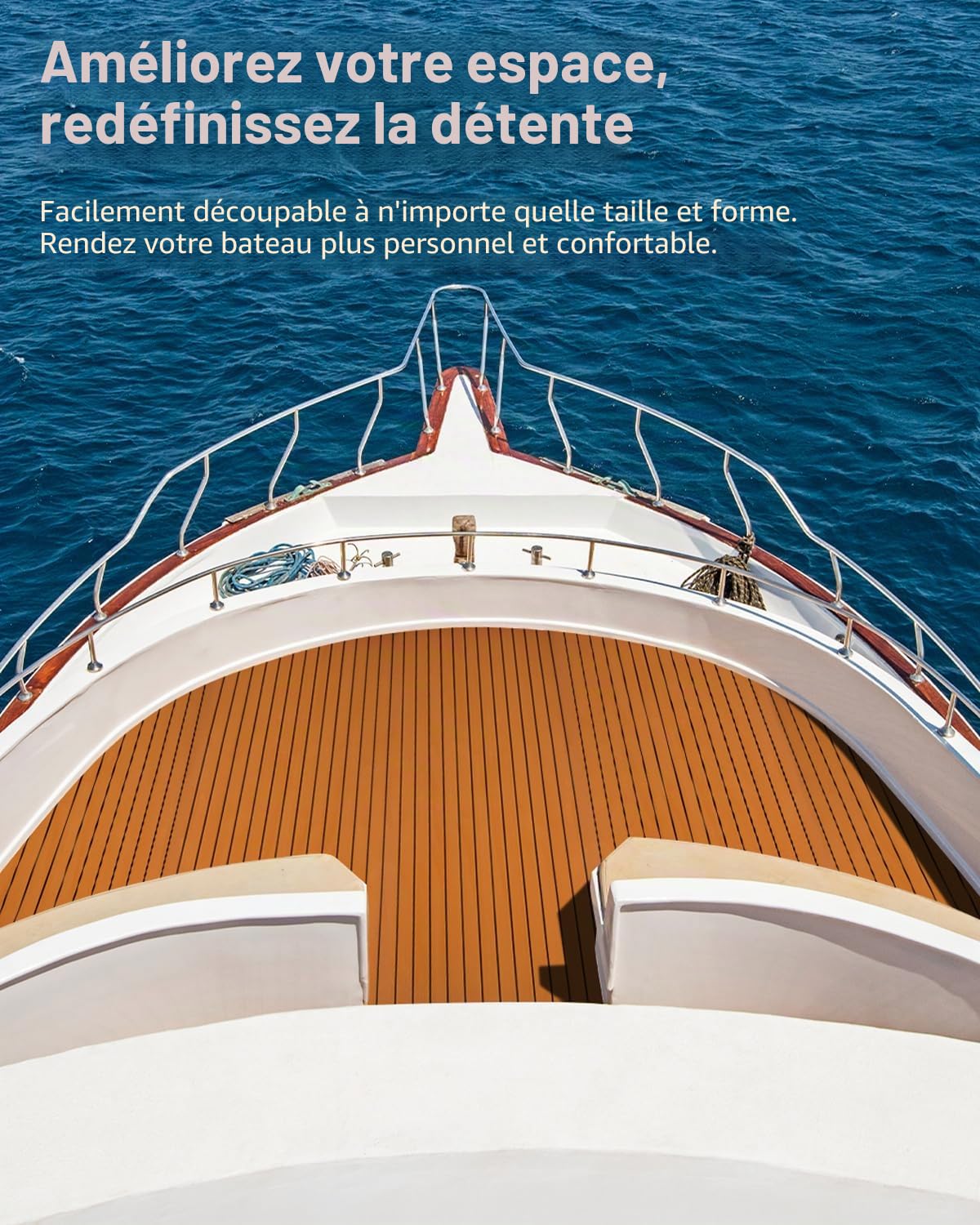 Abahub Revêtement Bateau Moquette Marine Bateau Teck Bateau Raccord EVA Mousse Adhésif Bateau Plancher Antidérapant Faux Teck Marine Bateau Tapis Terrasse 121x42cm, 243cm x6/42/60/73/91/115cm