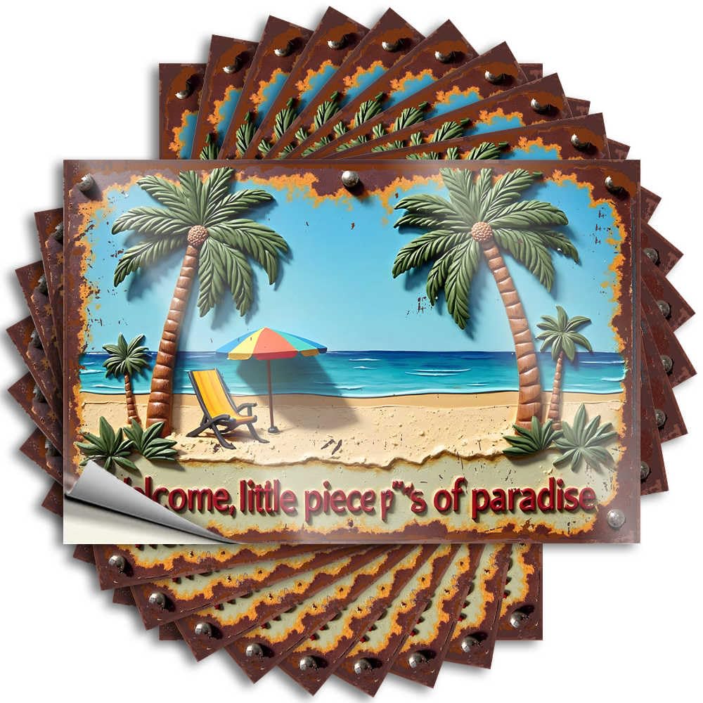 Fzfn Girls Colour Decals Affirmation Roll Hard Welcome To Your Own Piece Of Paradise Beach Sign - No Residue Decals For Water(8X12cm)