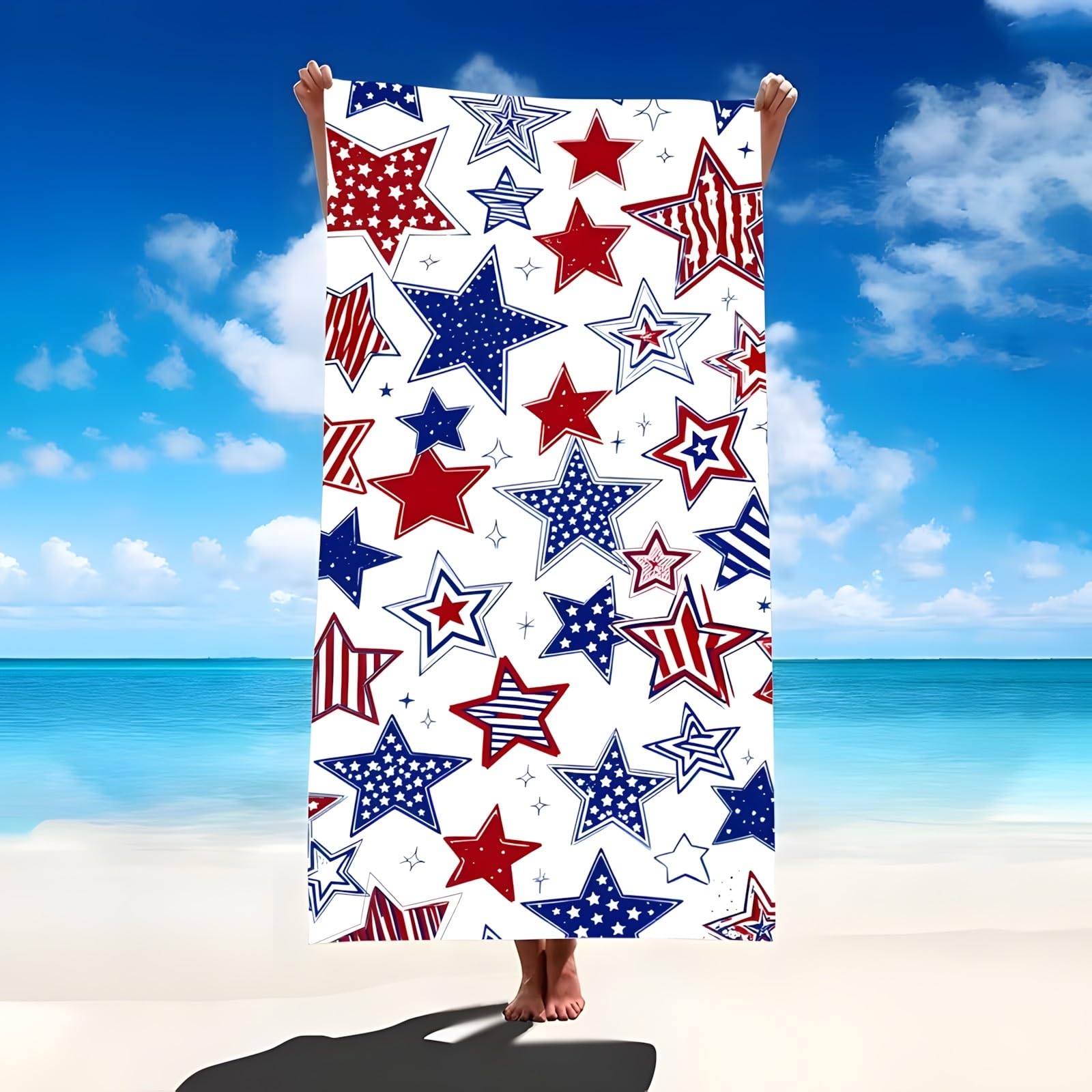 YZQGLHP National Flag Microfibre Beach Towel Stars Beach Bath Towel Quick Drying, Lightweight, Sand-Free, Durable, for Pool, Gym, Camping, Travel Towel 90x200cm
