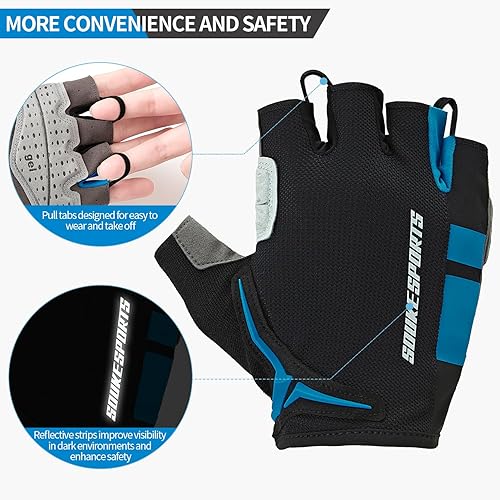 Miniatura 4 de Souke Sports Guantes de ciclismo para hombre con almohadillas de gel, guantes de bicicleta de medio dedo, ligeros, antideslizantes, absorben los