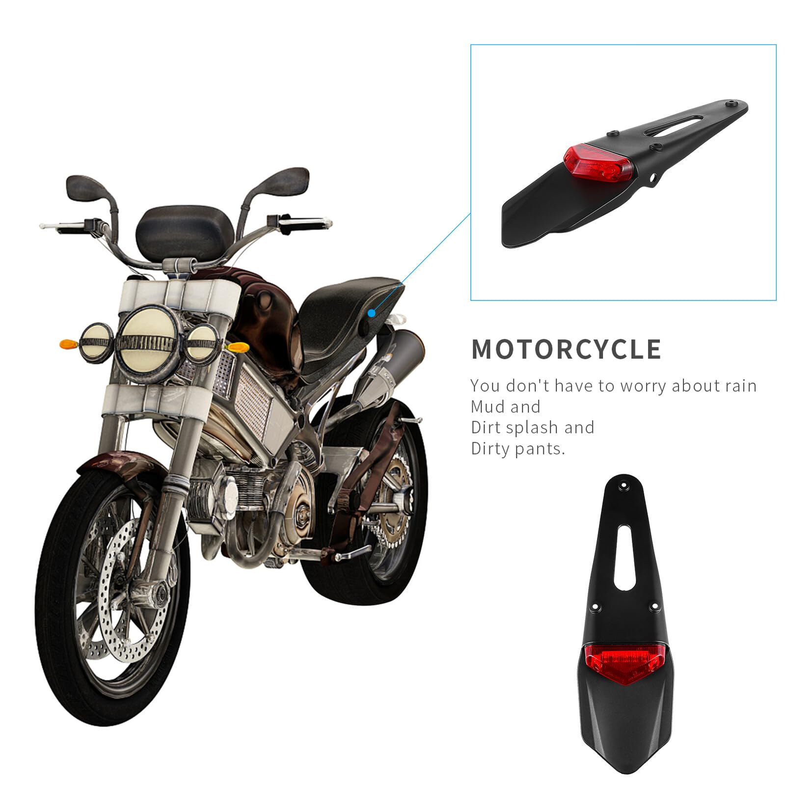Ipetboom Feu Arrière de Moto Plastique Noir Léger Installation Facile à LED 35w 12v pour Freinage Sûr Hors-piste sous Garde-boue Arrière