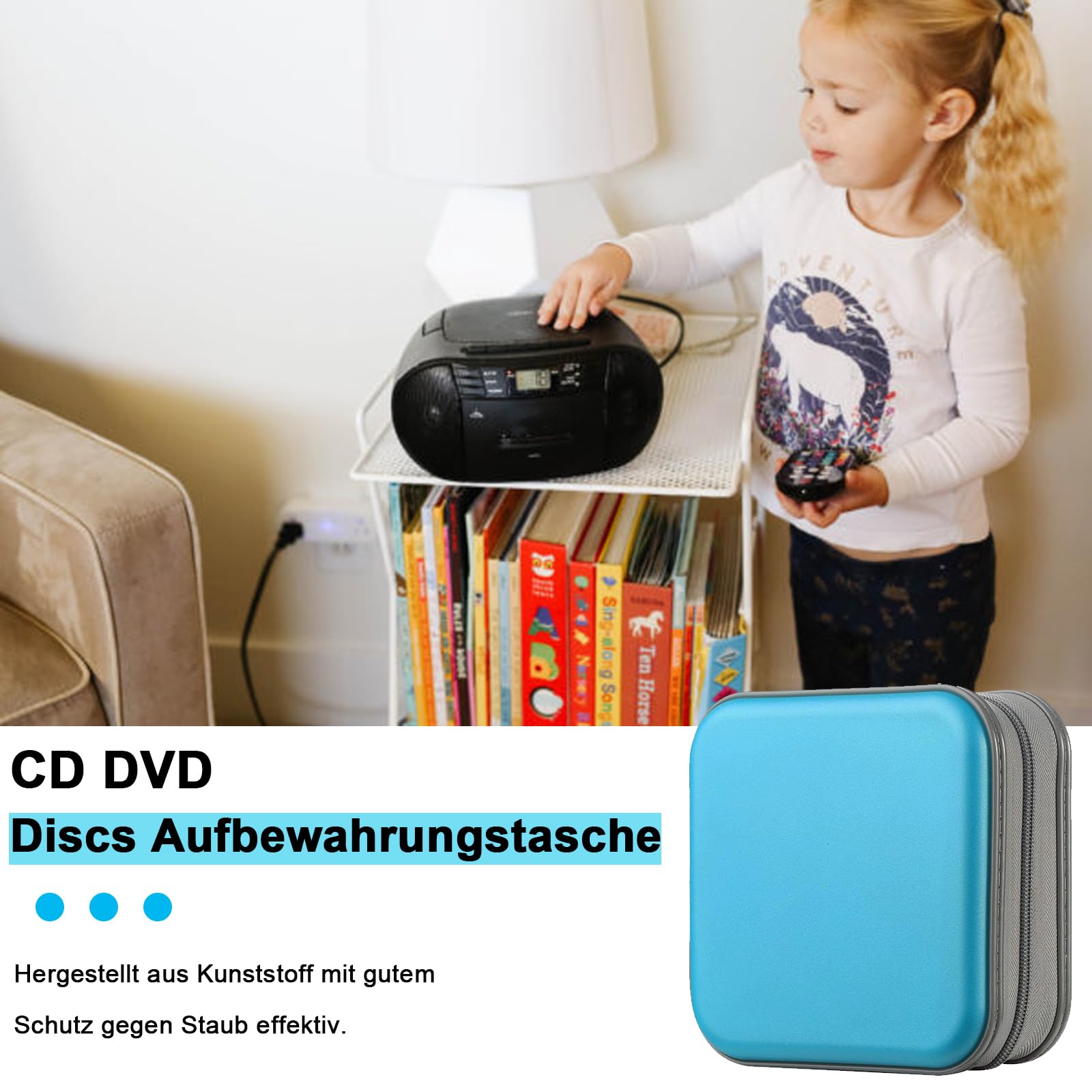 Custodia per CD DVD Discs per 40 dischi, custodia per CD per auto e casa, blu