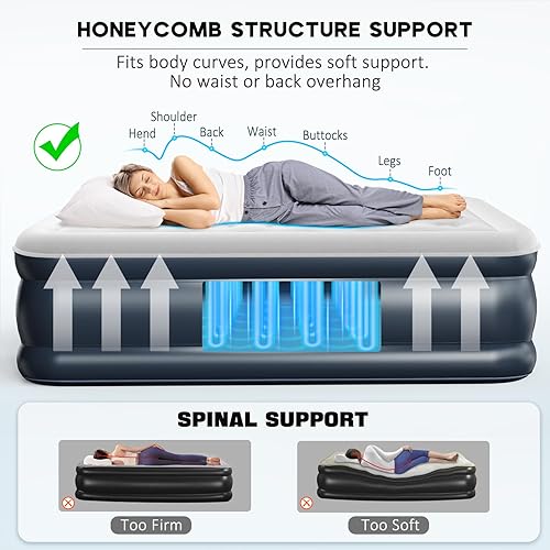 Miniatura 4 de nalone Colchón de aire tamaño individual con bomba integrada, colchón auto inflable de lujo de 18 pulgadas, colchón inflable rápido mejorado 2025