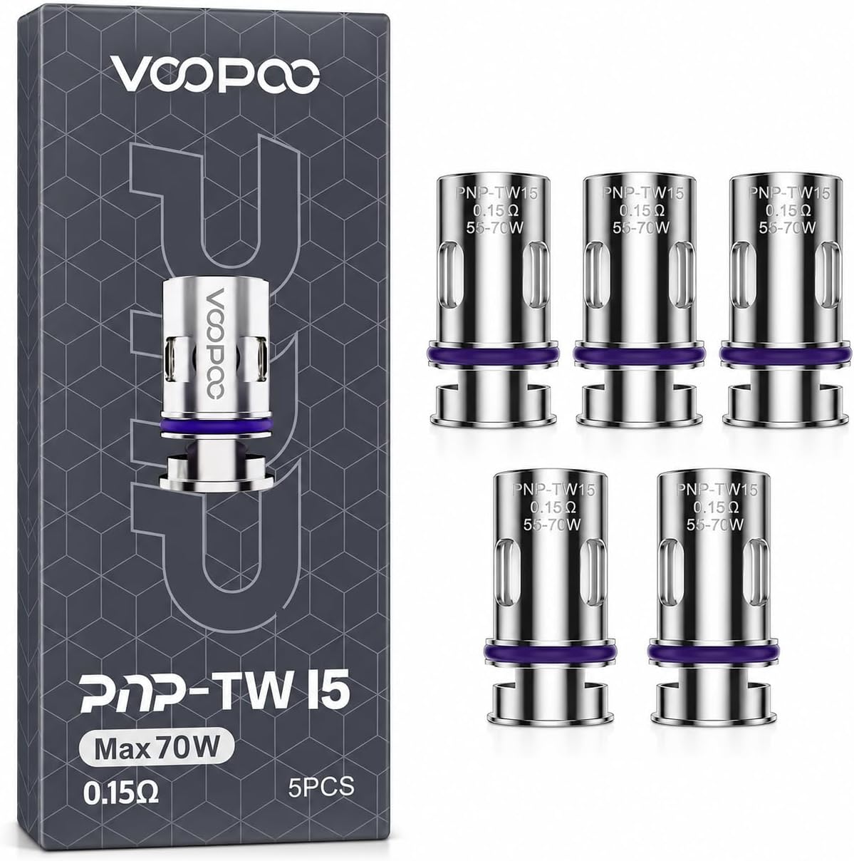 VOOPOO PnP-TW15 Coils 0.15 Ohm Mesh [Pack of 5] | Long Lasting, Authentic Sub-Ohm Replacement Atomiser for Drag H80S, Drag E60, Drag X, and Argus Pro Kit, No Nicotine