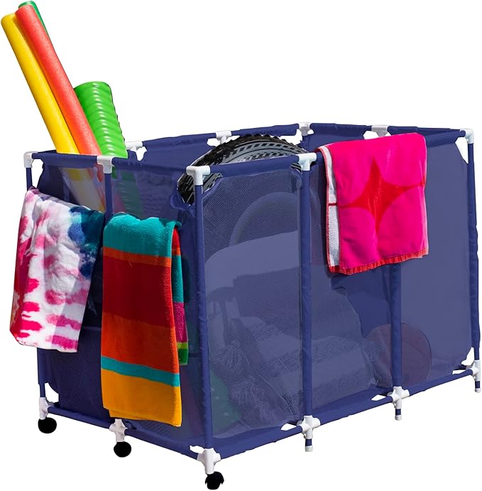 Pool Bins Pool Noodles Holder, Toys, Floats, Balls and Floats Equipment Mesh Rolling